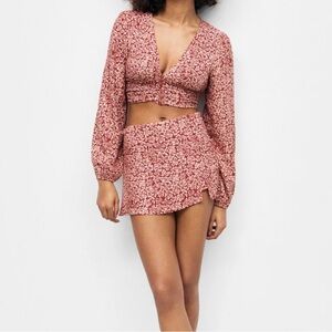 Pull&Bear Red Floral Two-Piece Set